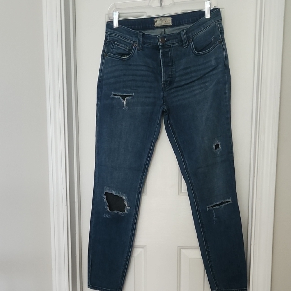 Free People Blue Skinny Jeans Distressed Denim